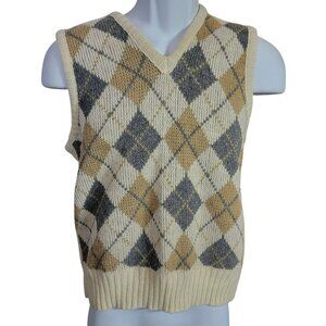 Vintage Sears Sportsmen Sweater Vest, Men M, Tan/Cream Argyle Print, 70s, EUC